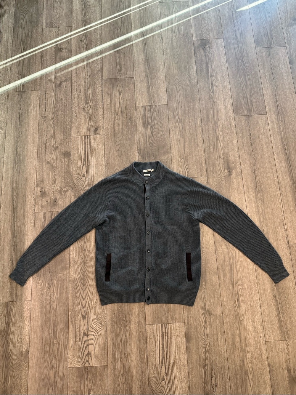 Peter Millar Grey Wool Cardigan Brown Elbow Patches Men’s Size: Large Sweater